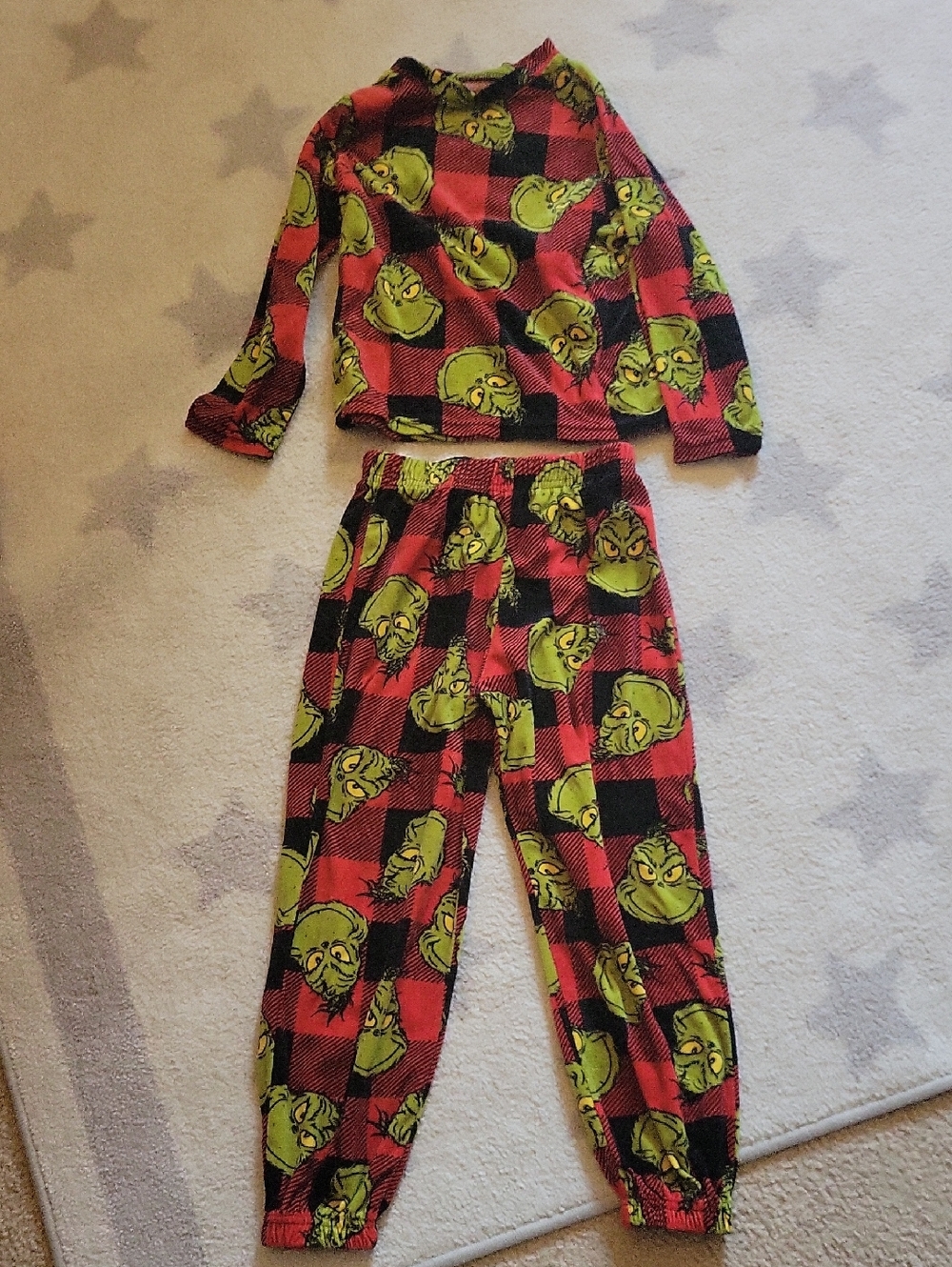 Kids Holiday Plaid Pajama Set with Green Character Print